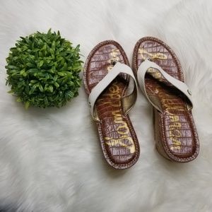 Sam Edelman Romy White Leather Brown Thong Wedge